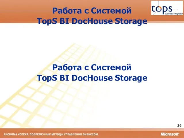 Работа с Системой TopS BI DocHouse Storage Работа с Системой TopS BI DocHouse Storage