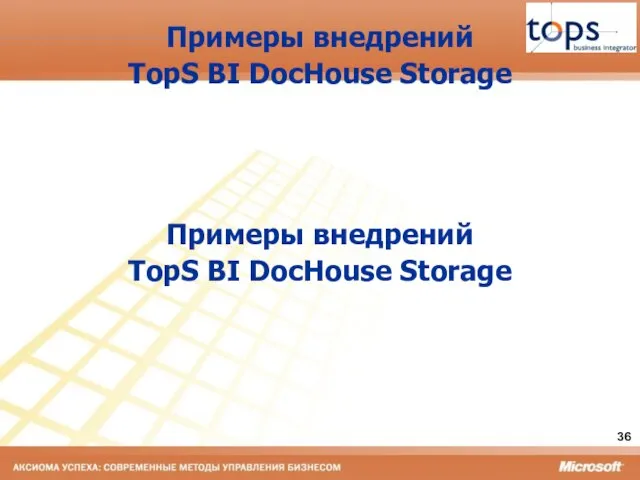 Примеры внедрений TopS BI DocHouse Storage Примеры внедрений TopS BI DocHouse Storage