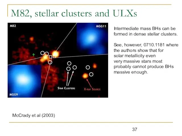М82, stellar clusters and ULXs Intermediate mass BHs can be formed in