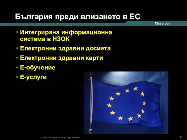 България преди влизането в ЕС Интегрирана информационна система в НЗОК Електронни здравни