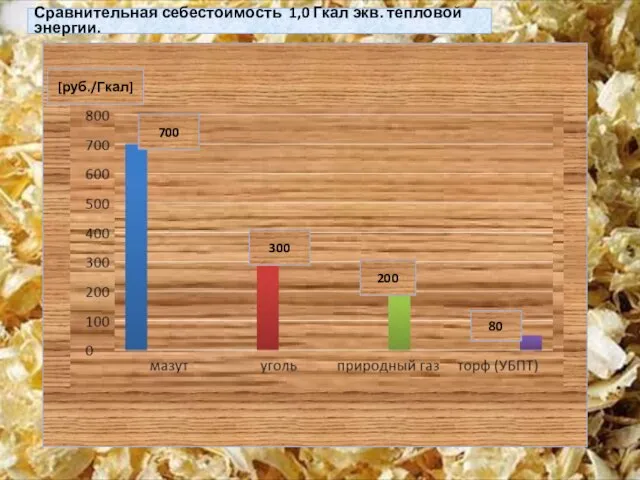 Сравнительная себестоимость 1,0 Гкал экв. тепловой энергии. [руб./Гкал] 80 300 700 200