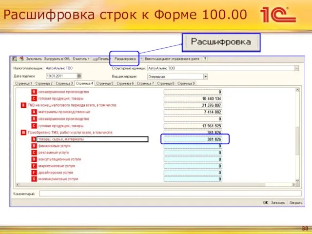 Расшифровка строк к Форме 100.00