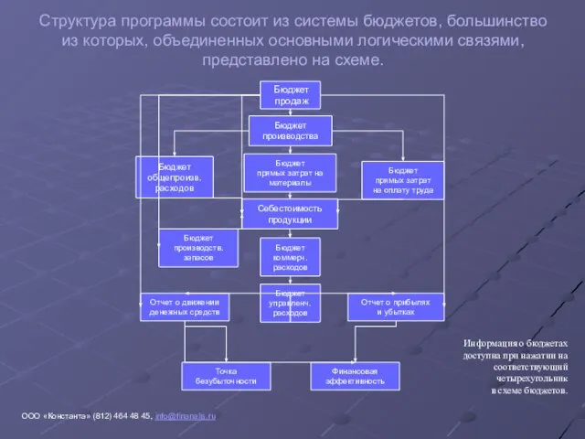 Структура программы состоит из системы бюджетов, большинство из которых, объединенных основными логическими