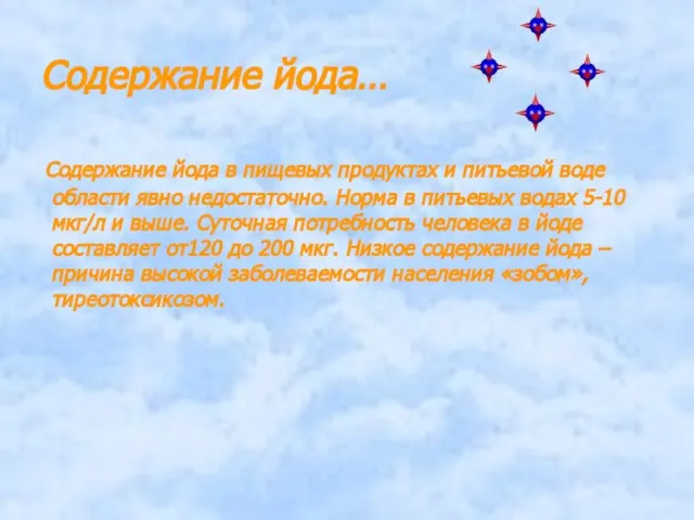 Содержание йода… Содержание йода в пищевых продуктах и питьевой воде области явно