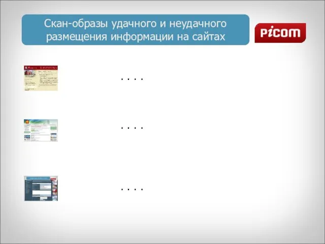 Скан-образы удачного и неудачного размещения информации на сайтах . . . .