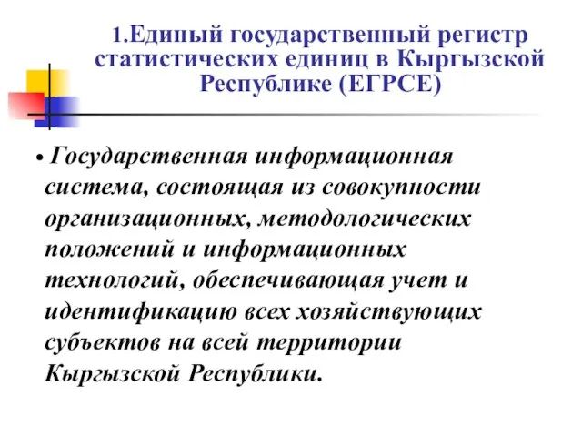 1.Единый государственный регистр статистических единиц в Кыргызской Республике (ЕГРСЕ) Государственная информационная система,