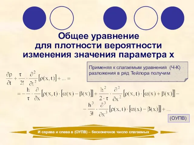 Общее уравнение для плотности вероятности изменения значения параметра х Применяя к слагаемым