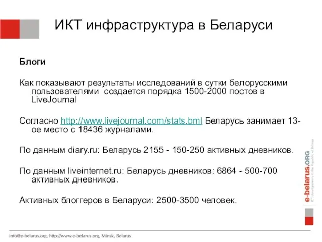 ИКТ инфраструктура в Беларуси Блоги Как показывают результаты исследований в сутки белорусскими