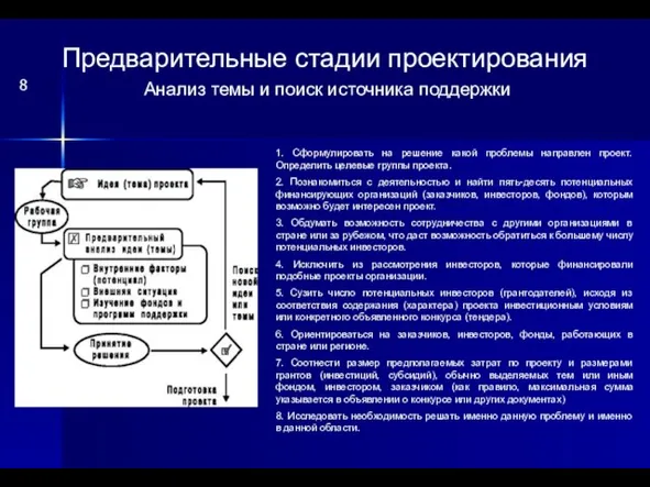 Предварительные стадии проектирования 1. Сформулировать на решение какой проблемы направлен проект. Определить