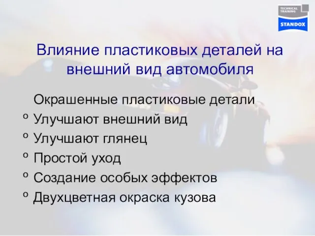 Влияние пластиковых деталей на внешний вид автомобиля Окрашенные пластиковые детали Улучшают внешний