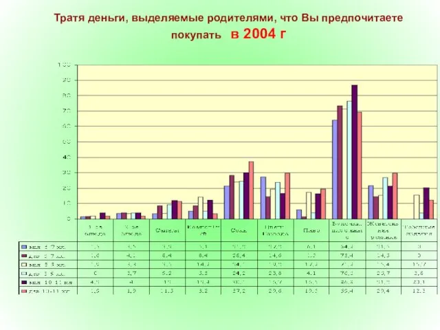 Тратя деньги, выделяемые родителями, что Вы предпочитаете покупать в 2004 г