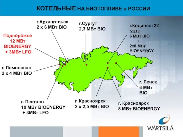 г.Кодинск (22 МВт) 6 МВт BIO + 2x8 МВт BIOENERGY г. Ленск