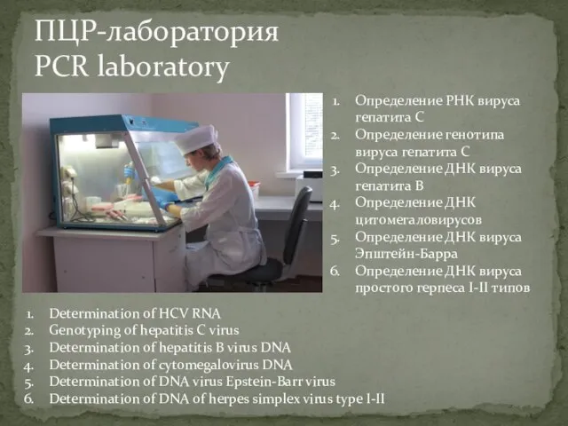 ПЦР-лаборатория PCR laboratory Определение РНК вируса гепатита С Определение генотипа вируса гепатита