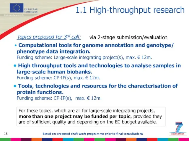 1.1 High-throughput research Topics proposed for 3rd call: Computational tools for genome