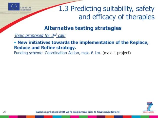 Alternative testing strategies Topic proposed for 3rd call: New initiatives towards the