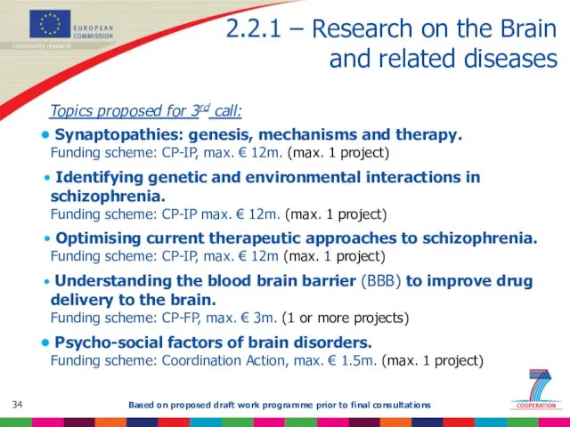 2.2.1 – Research on the Brain and related diseases Topics proposed for