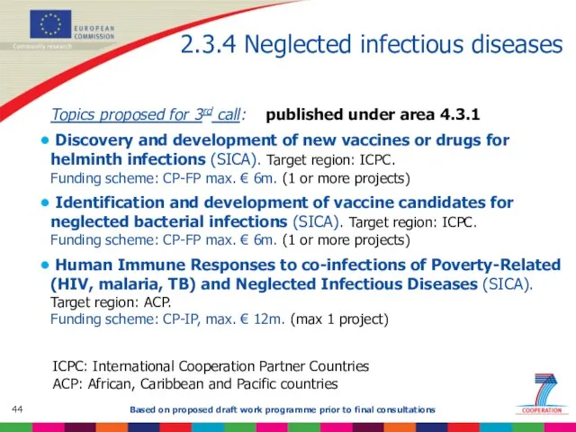 2.3.4 Neglected infectious diseases Topics proposed for 3rd call: published under area