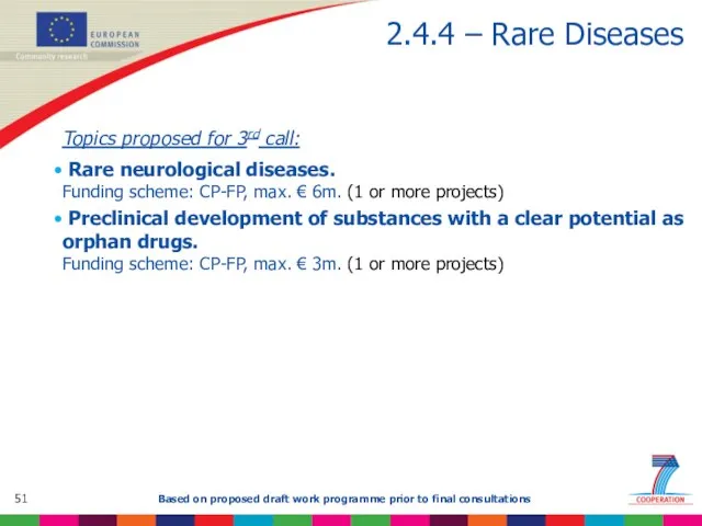 2.4.4 – Rare Diseases Topics proposed for 3rd call: Rare neurological diseases.