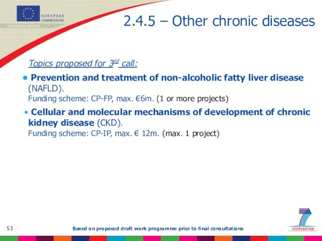2.4.5 – Other chronic diseases Topics proposed for 3rd call: Prevention and