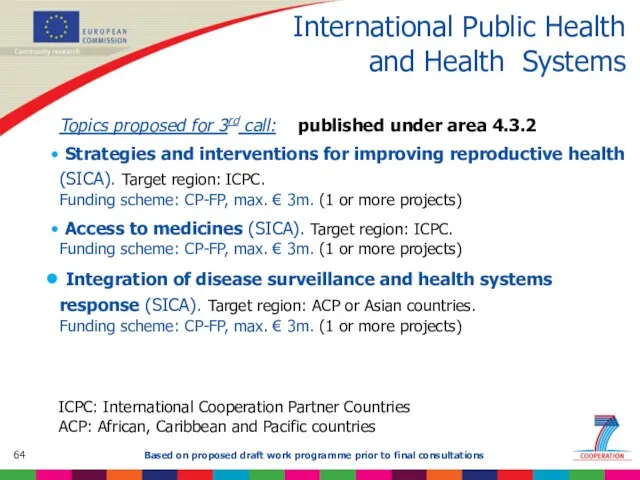 International Public Health and Health Systems Topics proposed for 3rd call: published