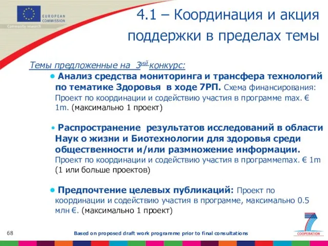 4.1 – Координация и акция поддержки в пределах темы Темы предложенные на