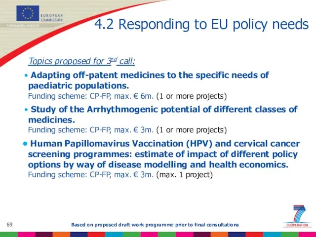 4.2 Responding to EU policy needs Topics proposed for 3rd call: Adapting