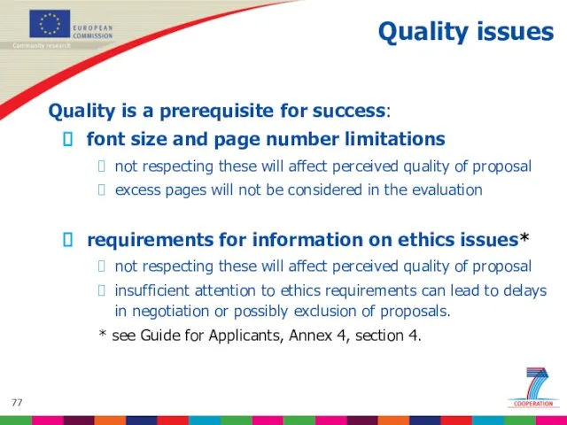 Quality issues Quality is a prerequisite for success: font size and page