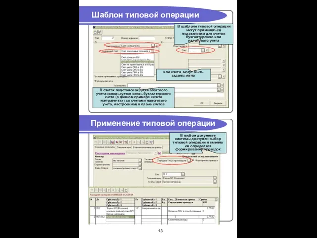 Шаблон типовой операции Применение типовой операции В шаблоне типовой операции могут применяться