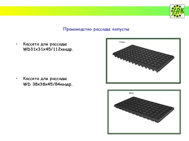 Кассета для рассады WD31x31x45/112квадр. Кассета для рассады WD 38x38x45/84квадр. Производство рассады капусты