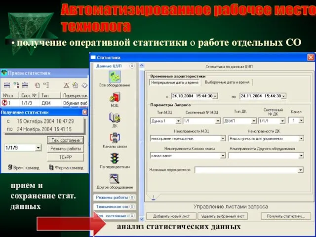 Автоматизированное рабочее место технолога получение оперативной статистики о работе отдельных СО прием