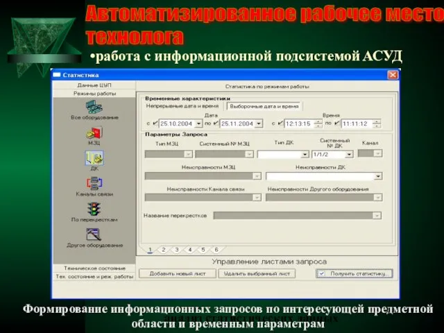 Автоматизированное рабочее место технолога работа с информационной подсистемой АСУД анализ статистических данных