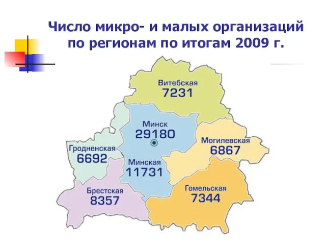 Число микро- и малых организаций по регионам по итогам 2009 г.