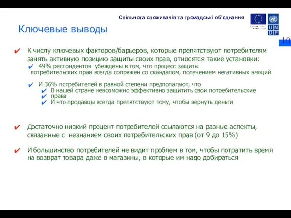 Ключевые выводы К числу ключевых факторов/барьеров, которые препятствуют потребителям занять активную позицию