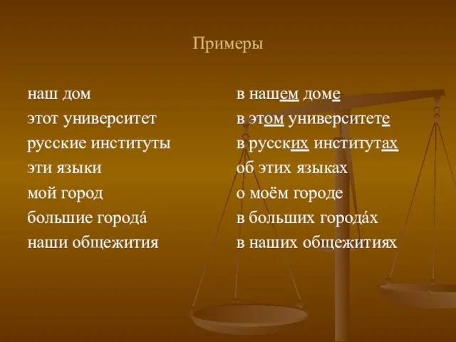 Примеры наш дом этот университет русские институты эти языки мой город большие