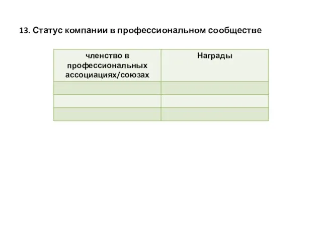 13. Статус компании в профессиональном сообществе