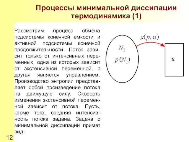 Процессы минимальной диссипации термодинамика (1) Рассмотрим процесс обмена подсистемы конечной емкости и