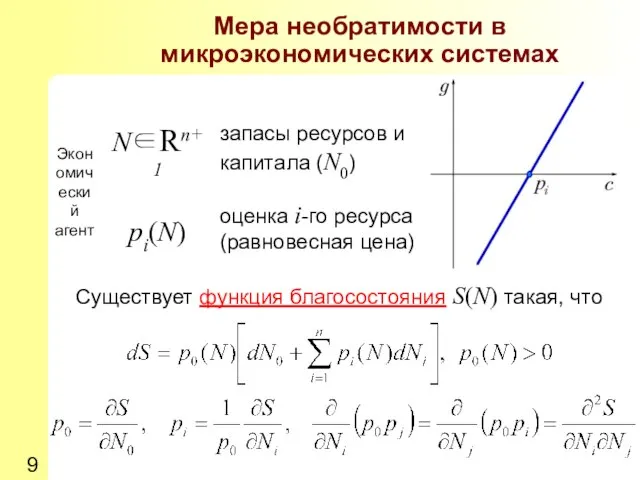 Мера необратимости в микроэкономических системах Существует функция благосостояния S(N) такая, что