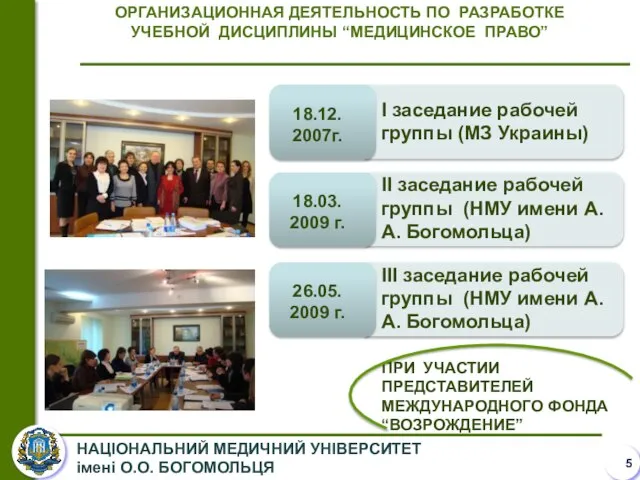 18.12. 2007г. І заседание рабочей группы (МЗ Украины) 18.03. 2009 г. ІI