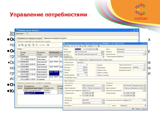 Управление потребностями Управление заданиями на перевозку грузов Оформление задания на перевозку грузов