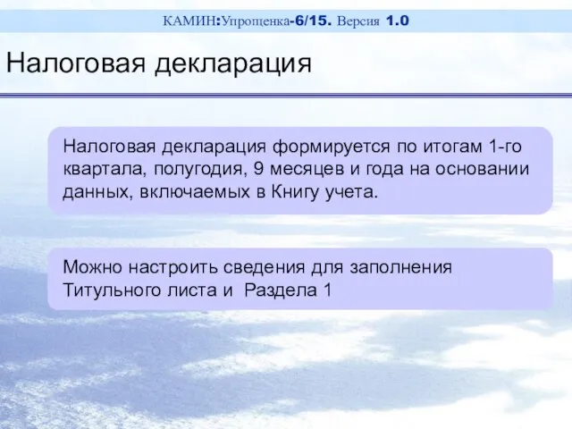 Налоговая декларация формируется по итогам 1-го квартала, полугодия, 9 месяцев и года