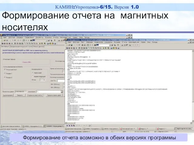 Формирование отчета возможно в обеих версиях программы Формирование отчета на магнитных носителях