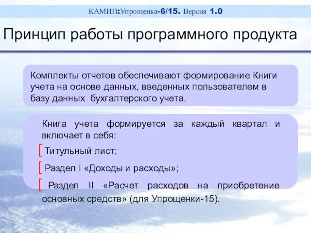 Комплекты отчетов обеспечивают формирование Книги учета на основе данных, введенных пользователем в