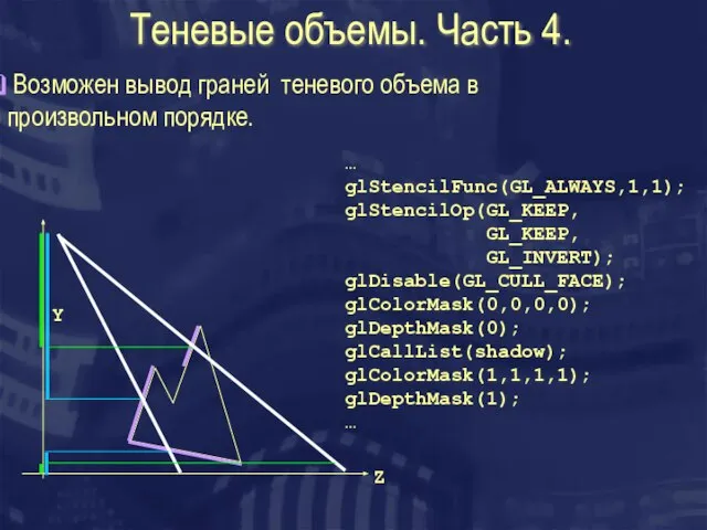 Теневые объемы. Часть 4. Возможен вывод граней теневого объема в произвольном порядке.