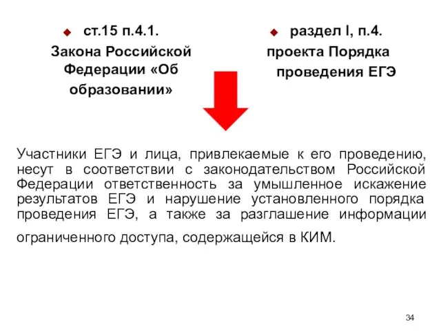 Участники ЕГЭ и лица, привлекаемые к его проведению, несут в соответствии с