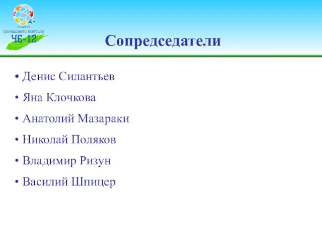 Сопредседатели Денис Силантьев Яна Клочкова Анатолий Мазараки Николай Поляков Владимир Ризун Василий Шпицер