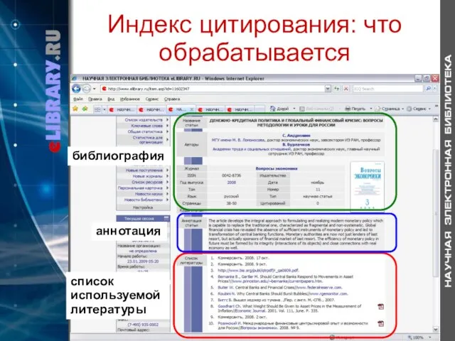 Индекс цитирования: что обрабатывается библиография аннотация список используемой литературы