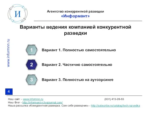 Агентство конкурентной разведки «Информант» Наш сайт – www.informnn.ru (831) 413-26-83 Наш блог