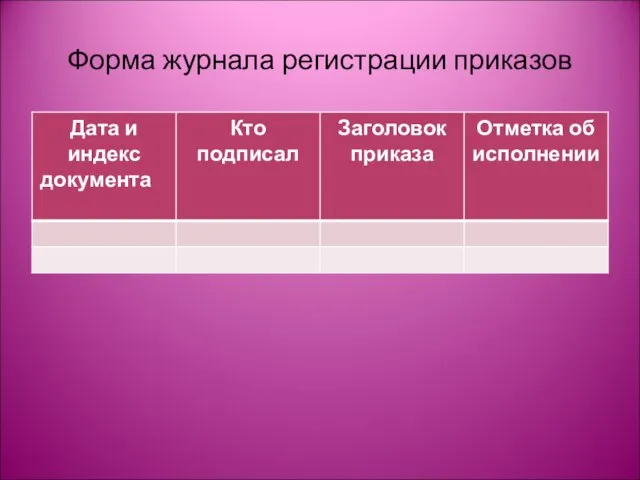 Форма журнала регистрации приказов