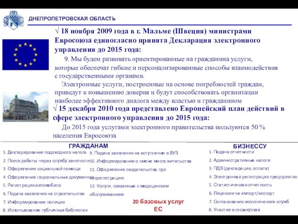 √ 18 ноября 2009 года в г. Мальме (Швеция) министрами Евросоюза единогласно