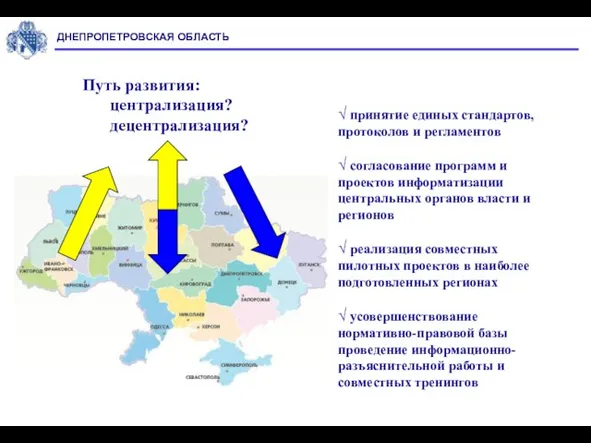 Путь развития: централизация? децентрализация? √ принятие единых стандартов, протоколов и регламентов √